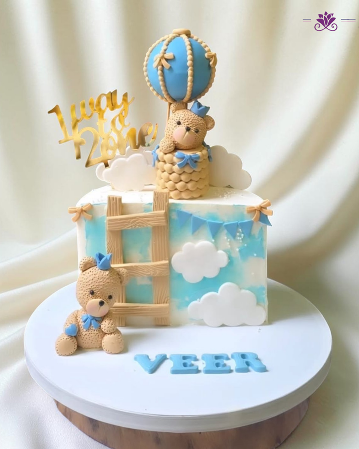 Teddy Bear Hot Air Balloon 1st Birthday Cake