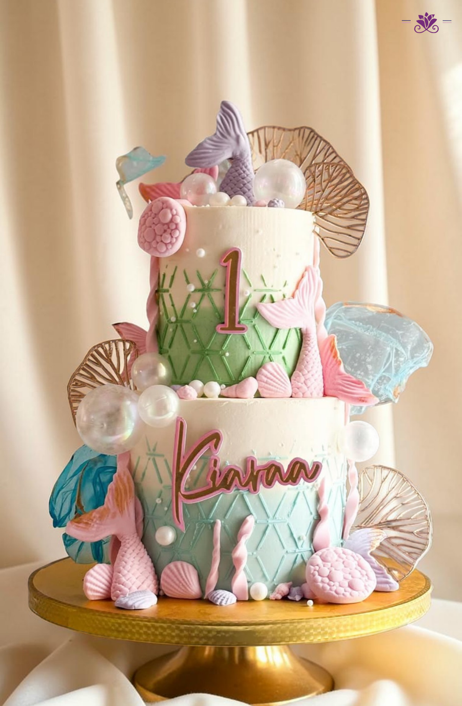 Mermaid Theme 1st Birthday Cake with Underwater Elements & Pastel Design (Eggless Designer Cake)