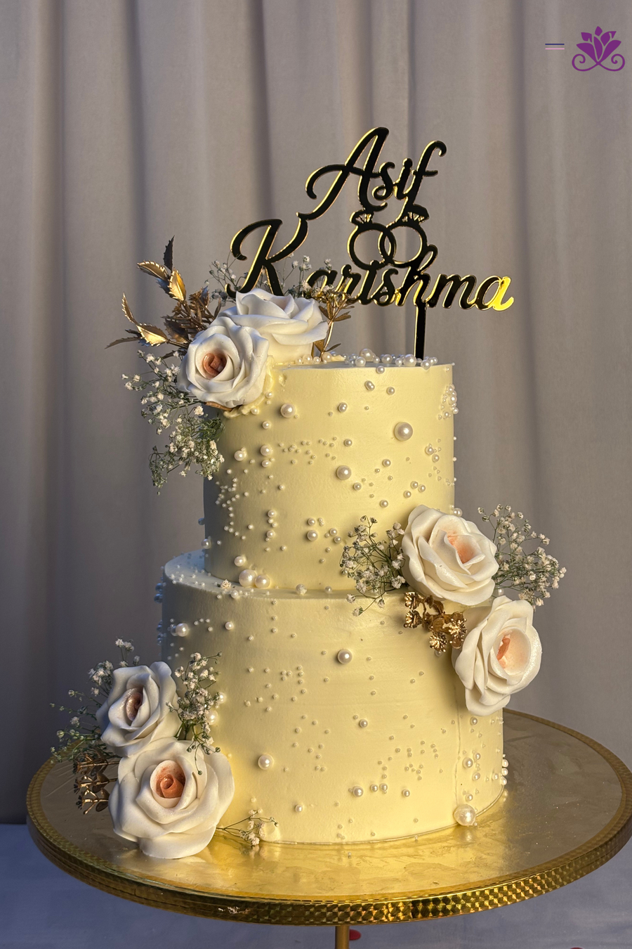 Ivory Elegance Pearl & Rose 2-Tier Engagement Cake