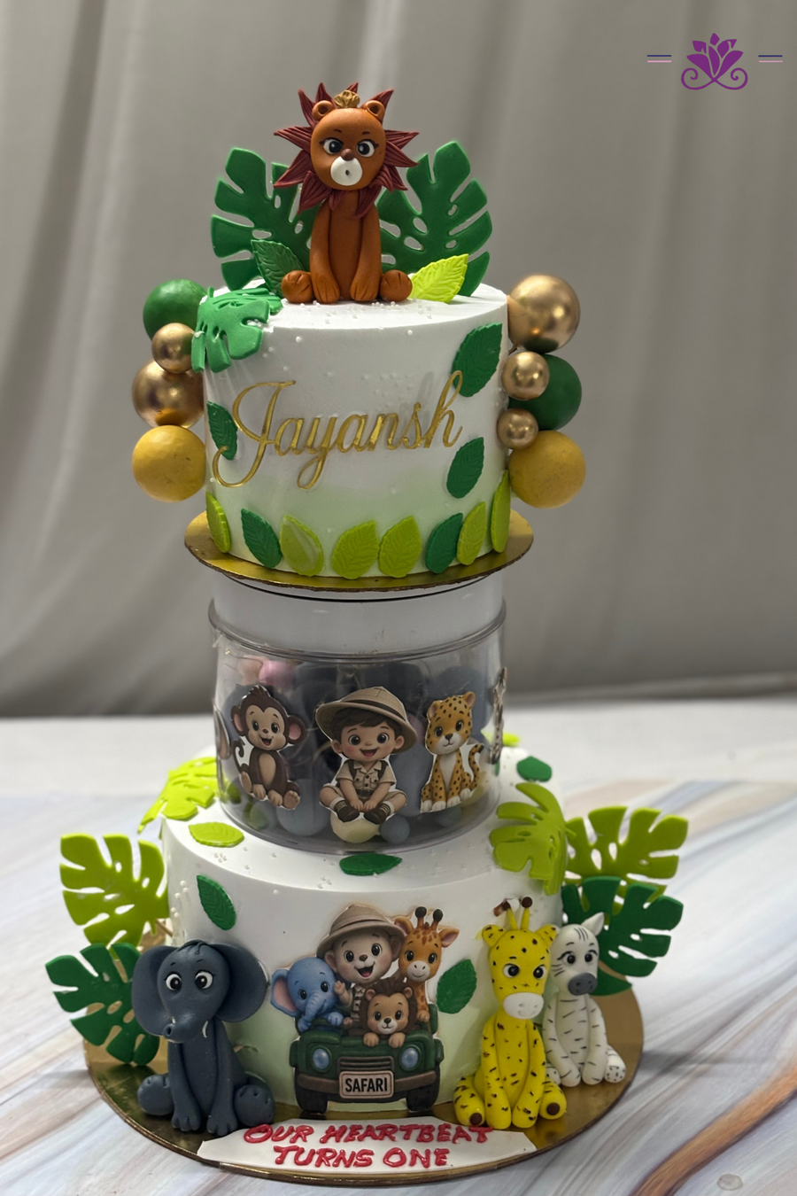 Jungle Safari Explorer Tiered Acrylic Separator 1st Birthday Cake