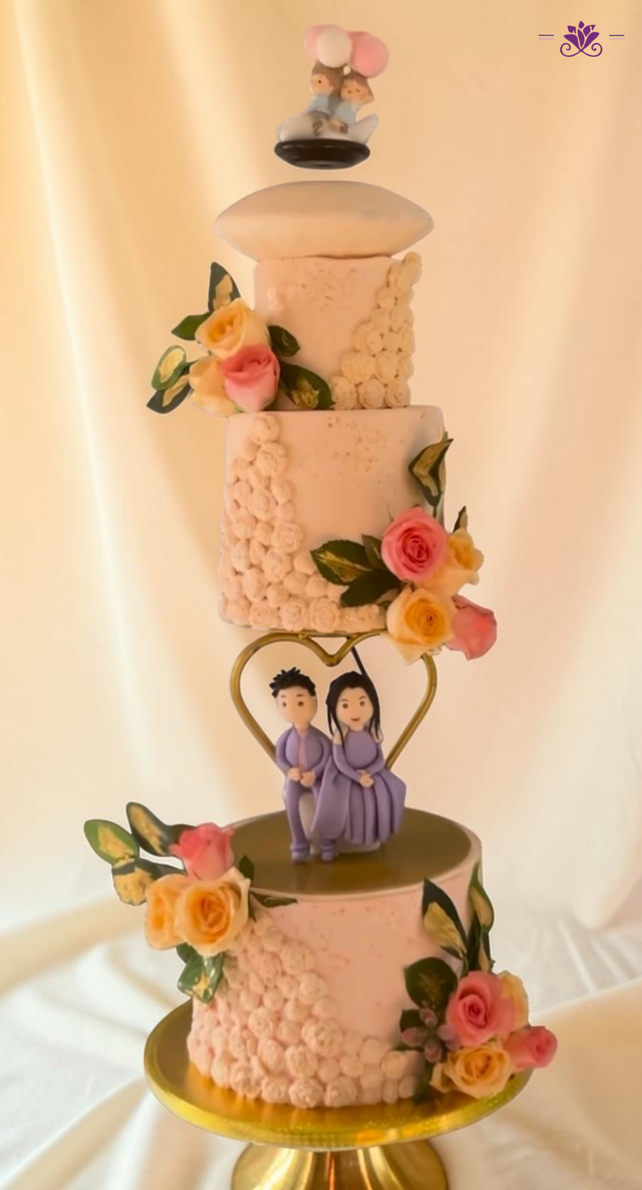 Levitating Couple Engagement Cake with Floating Top Tier, Floral Design & Heart Frame (Eggless Designer Cake)