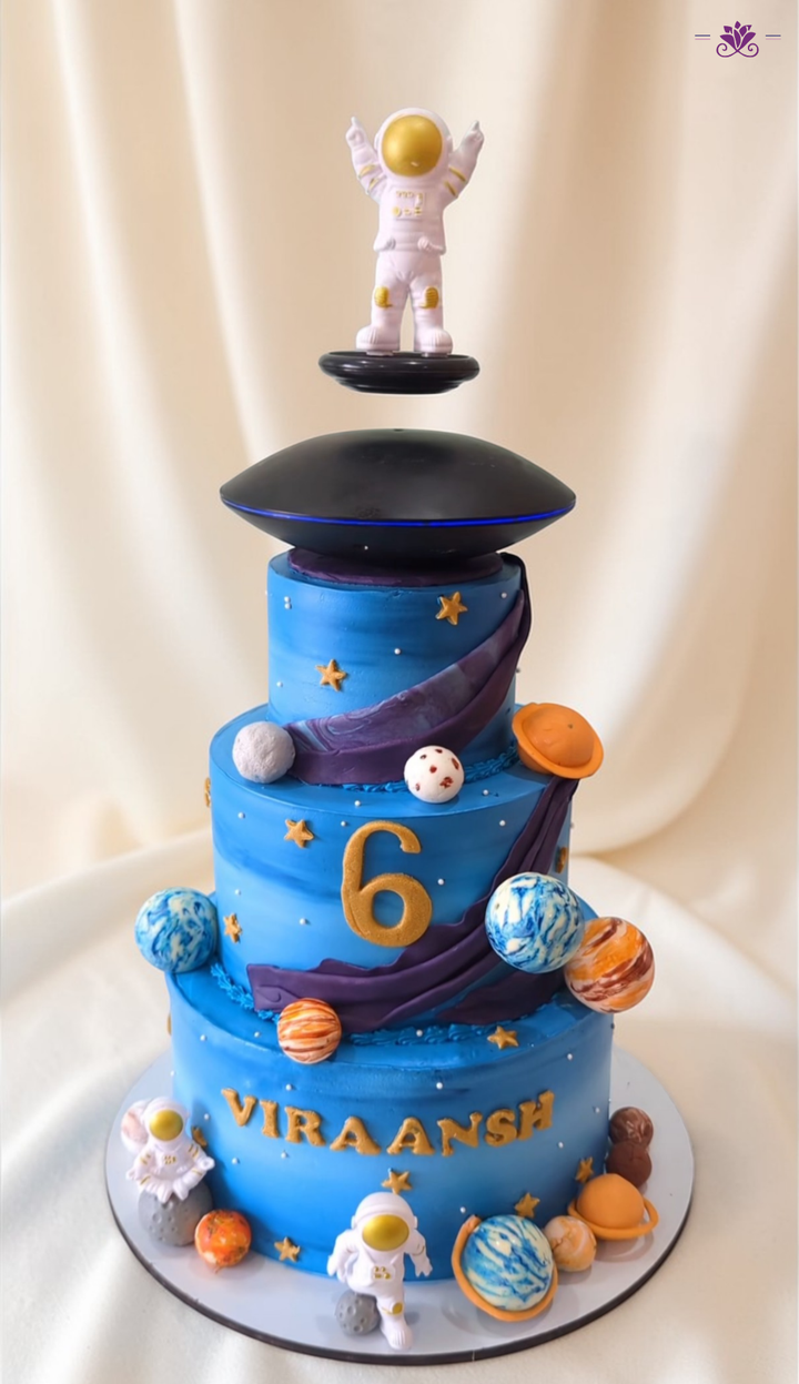 Space Theme Astronaut Birthday Cake with Planets & Galaxy Design