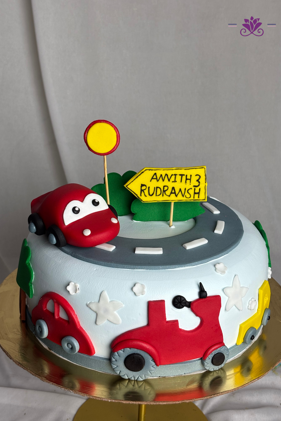 Little Red Race Car & Highway Track 3rd Birthday Cake