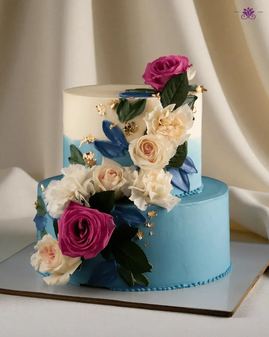 Azure Floral Elegance Cake - Terrarich Cake Studio