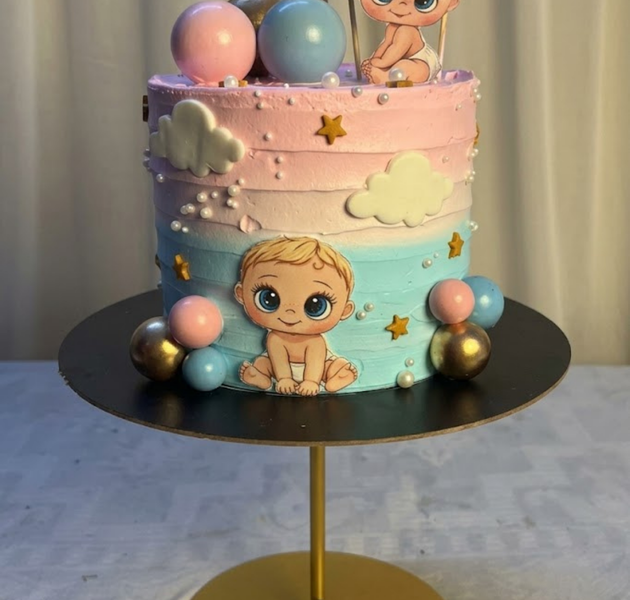 Pastel Pink & Blue Gender Reveal Baby Shower Cake
