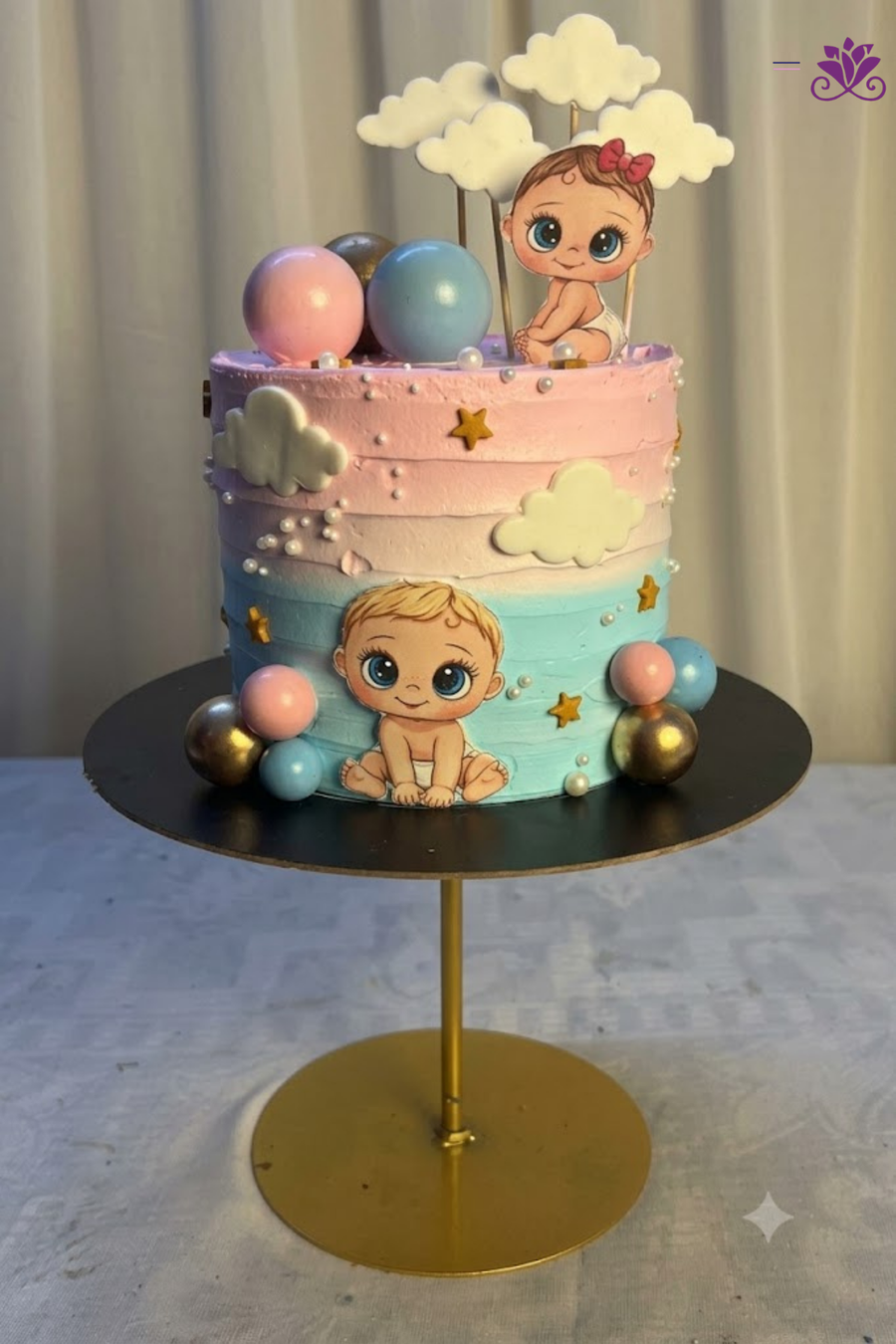 Pastel Pink & Blue Gender Reveal Baby Shower Cake