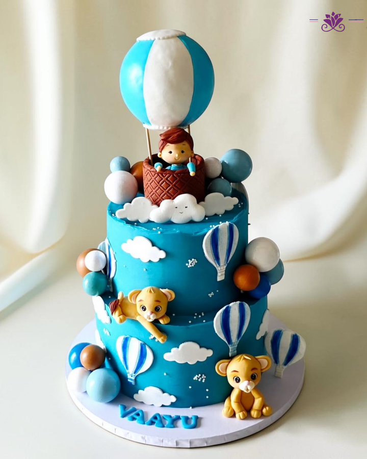 Blue Hot Air Balloon Teddy Bear Birthday Cake