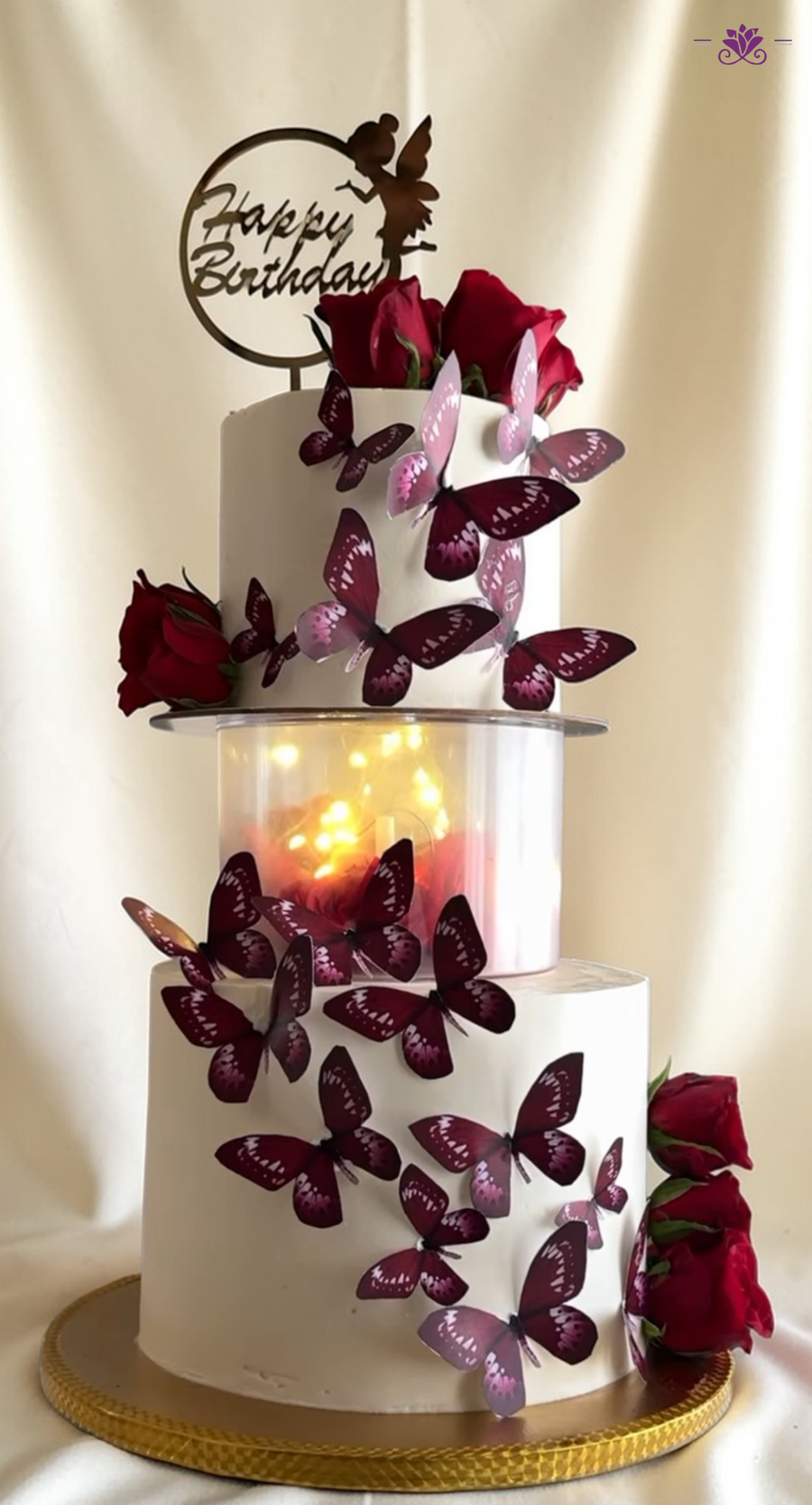 Luxury Butterfly Candle Light Cake with Roses & Glow Effect