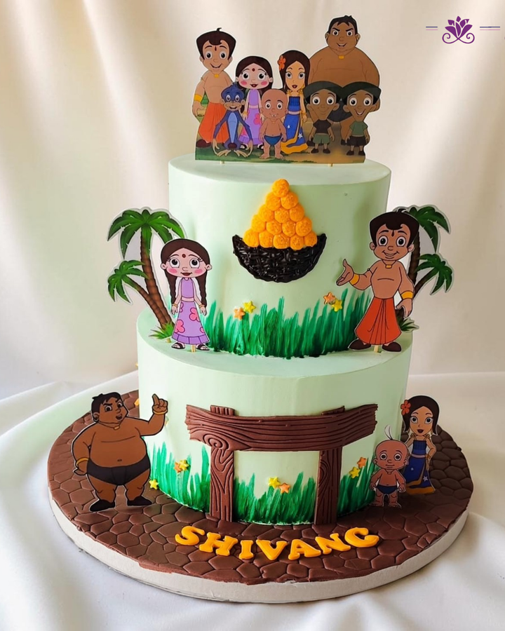 Shiva-themed cartoon birthday cake