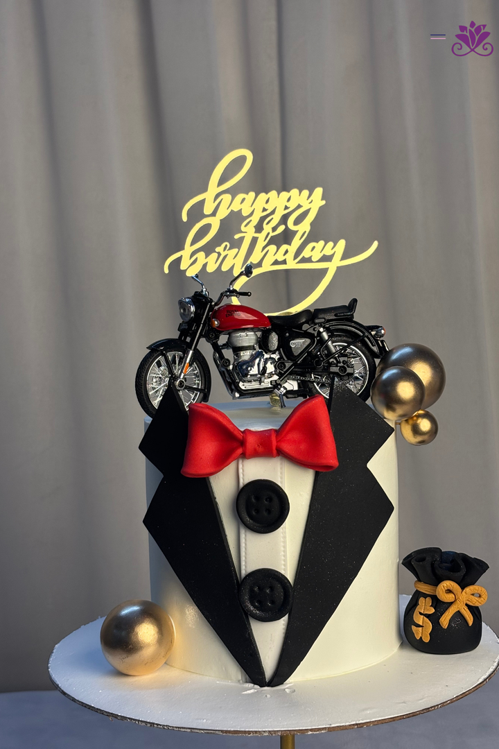 Gentleman Tuxedo & Royal Enfield Cruiser Birthday Cake