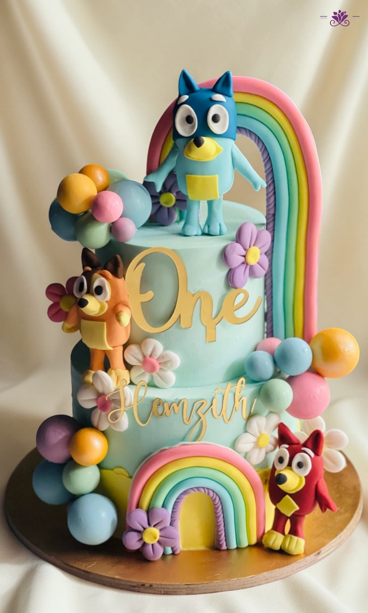 Bluey & Friends Theme First Birthday Cake