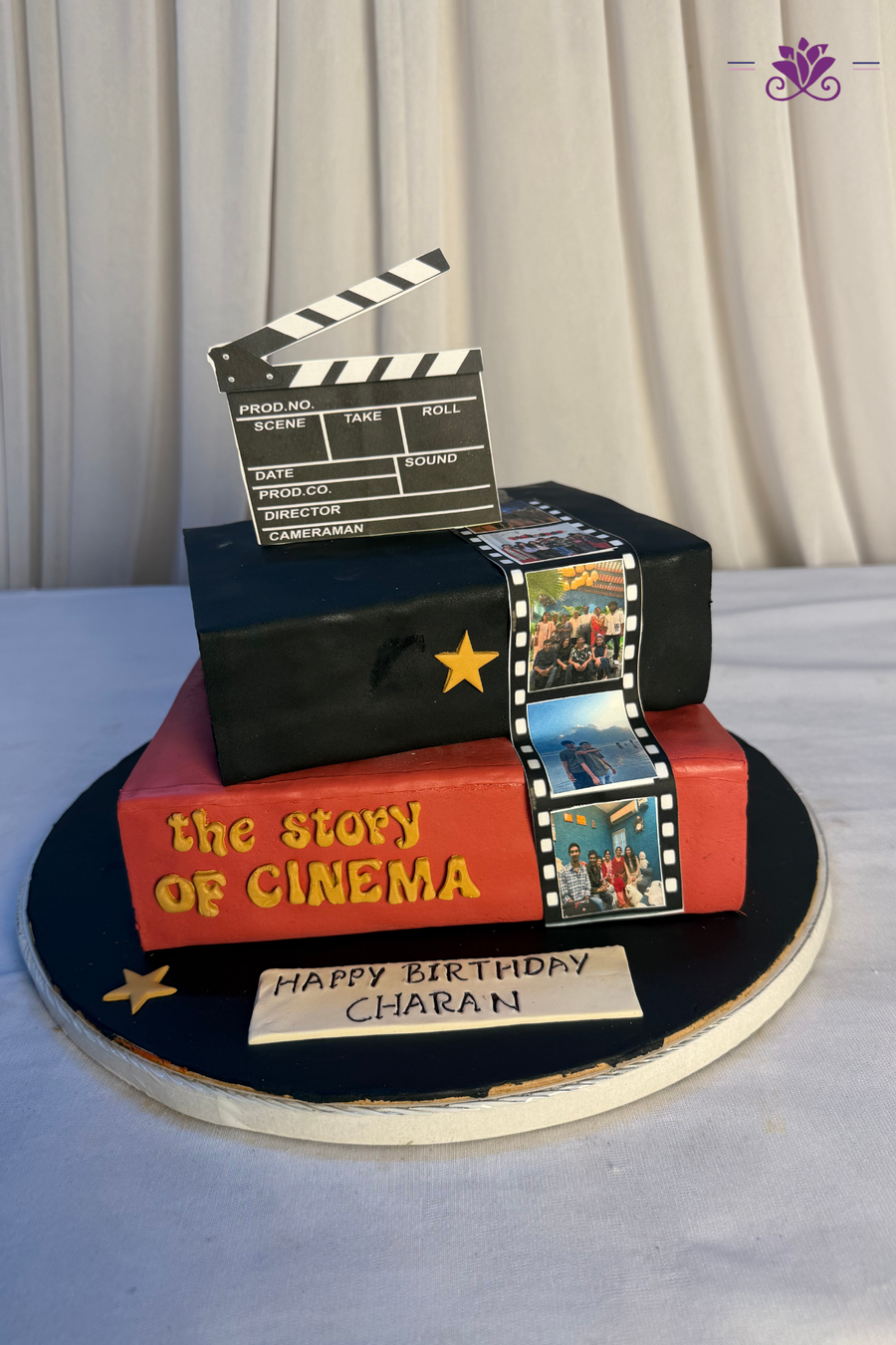 The Story of Cinema Film Clapperboard 2-Tier Book Cake