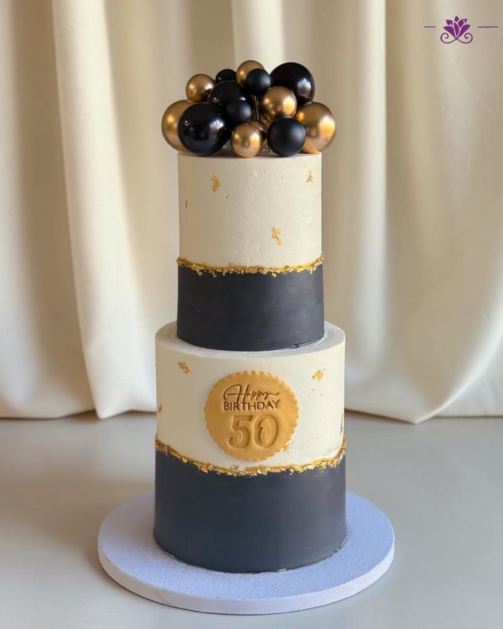 Elegant Black & Gold 50th Birthday Cake
