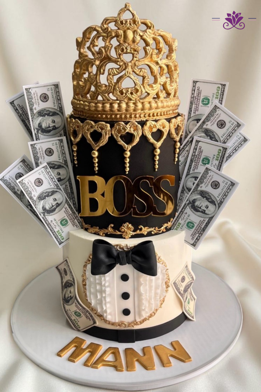 luxurious black and gold boss-themed cake
