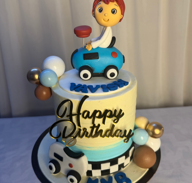Little Driver Blue Bumper Car & Checkered Track Birthday Cake