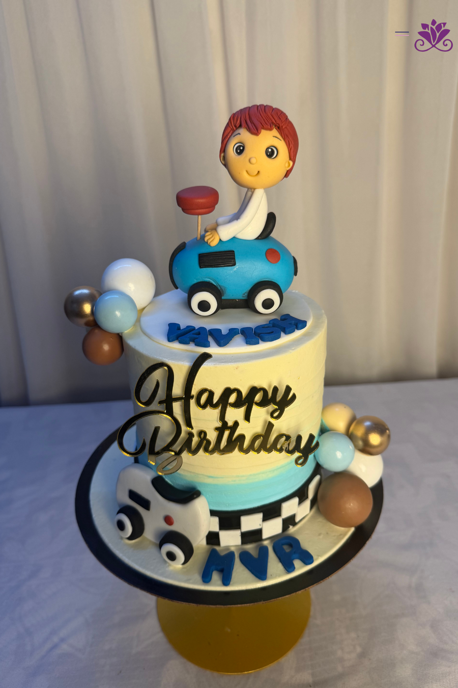 Little Driver Blue Bumper Car & Checkered Track Birthday Cake