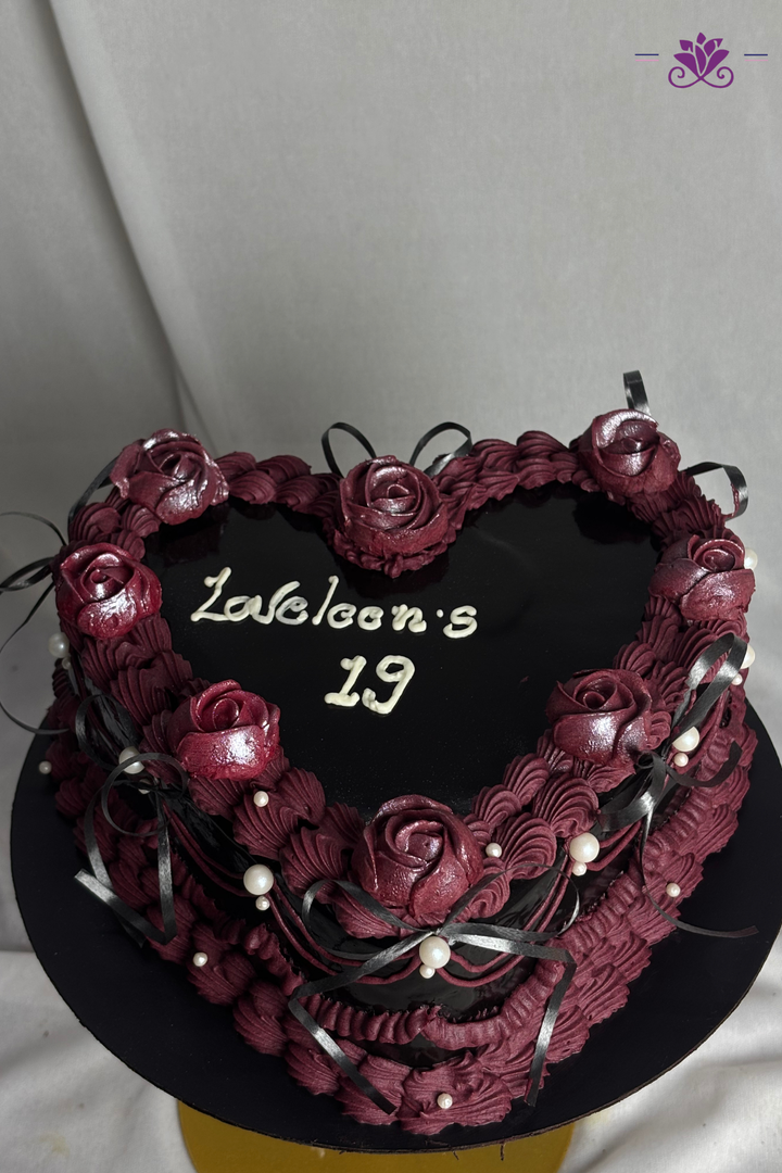 Deep Wine Red & Mirror Black Glaze Heart Cake
