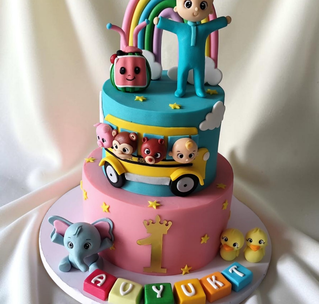 Baby's First Birthday Cocomelon Rainbow Themed Cake