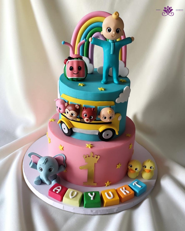 Baby's First Birthday Cocomelon Rainbow Themed Cake
