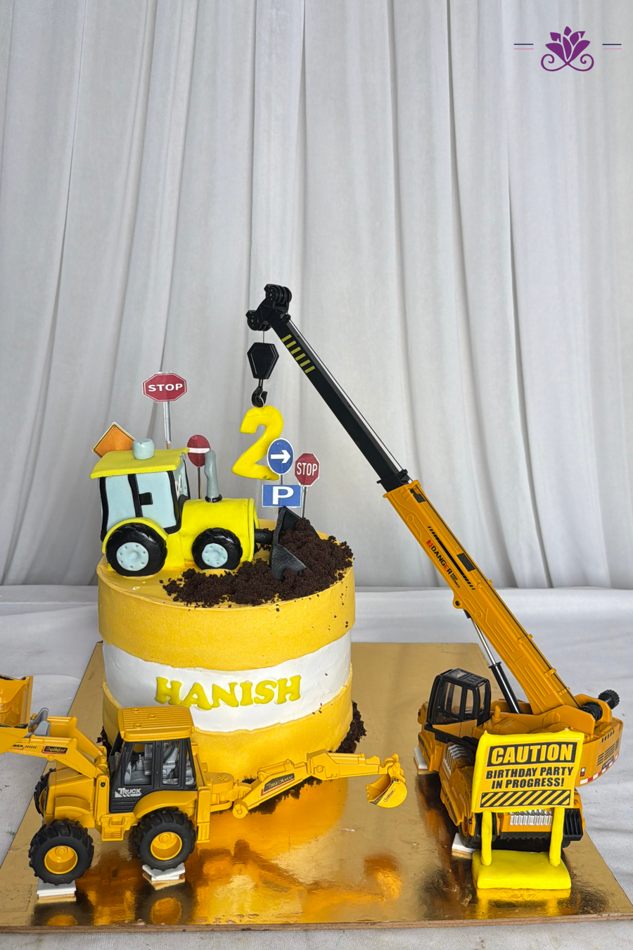 Construction Zone Crane & Digger 2nd Birthday Cake