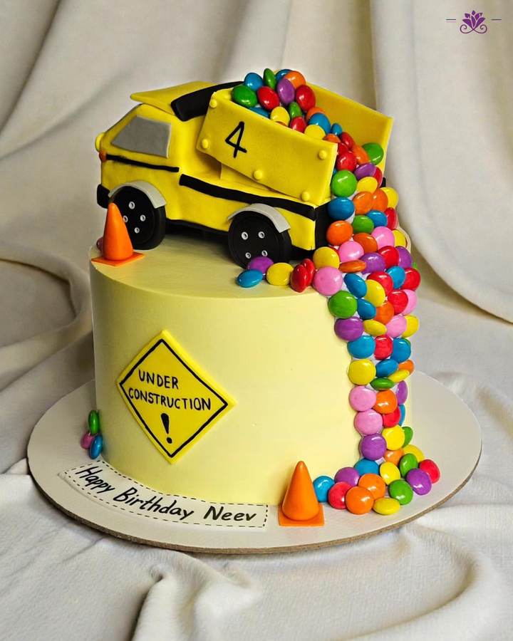 Construction Truck Candy Spill Birthday Cake