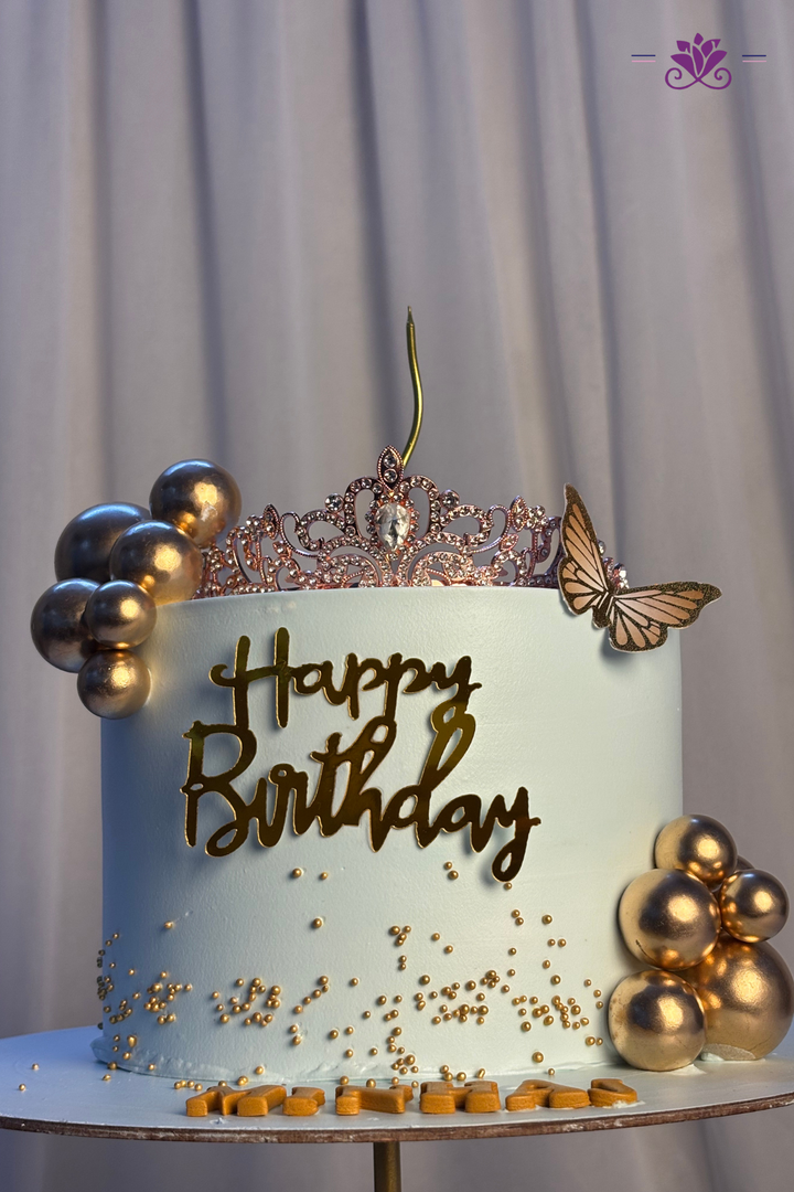 Royal Tiara & Metallic Gold Sphere Birthday Cake