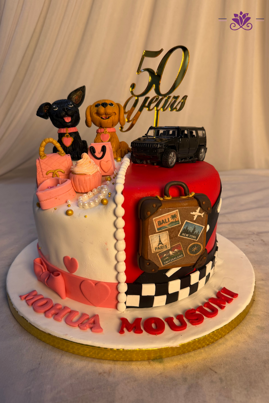 Split-Theme 50 Years Milestone Celebration Cake