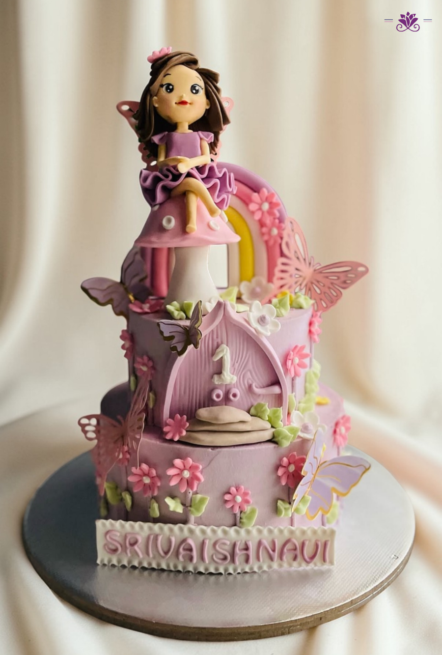 Fairy Princess First Birthday Cake with Butterfly Garden Theme