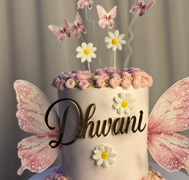 Whimsical Pink Butterfly Wings & Daisy Meadow Birthday Cake