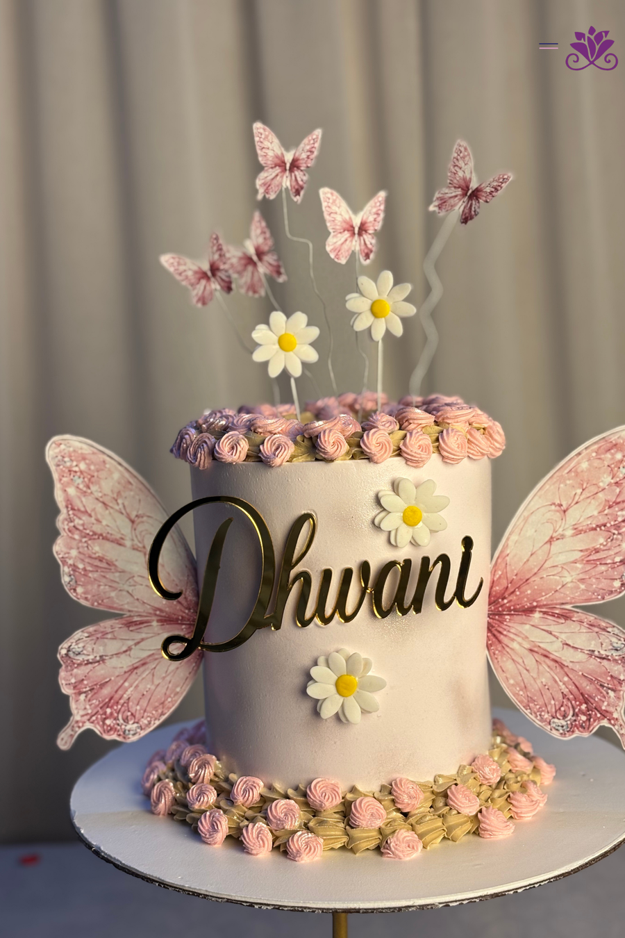 Whimsical Pink Butterfly Wings & Daisy Meadow Birthday Cake
