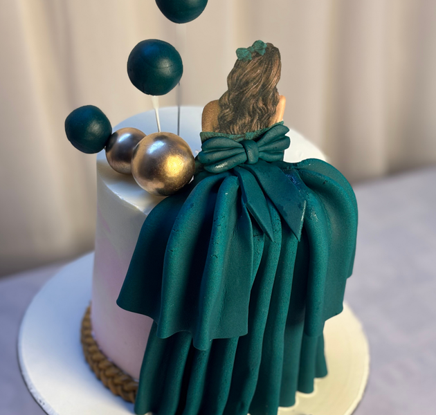 Emerald Green Gown Doll Birthday Cake