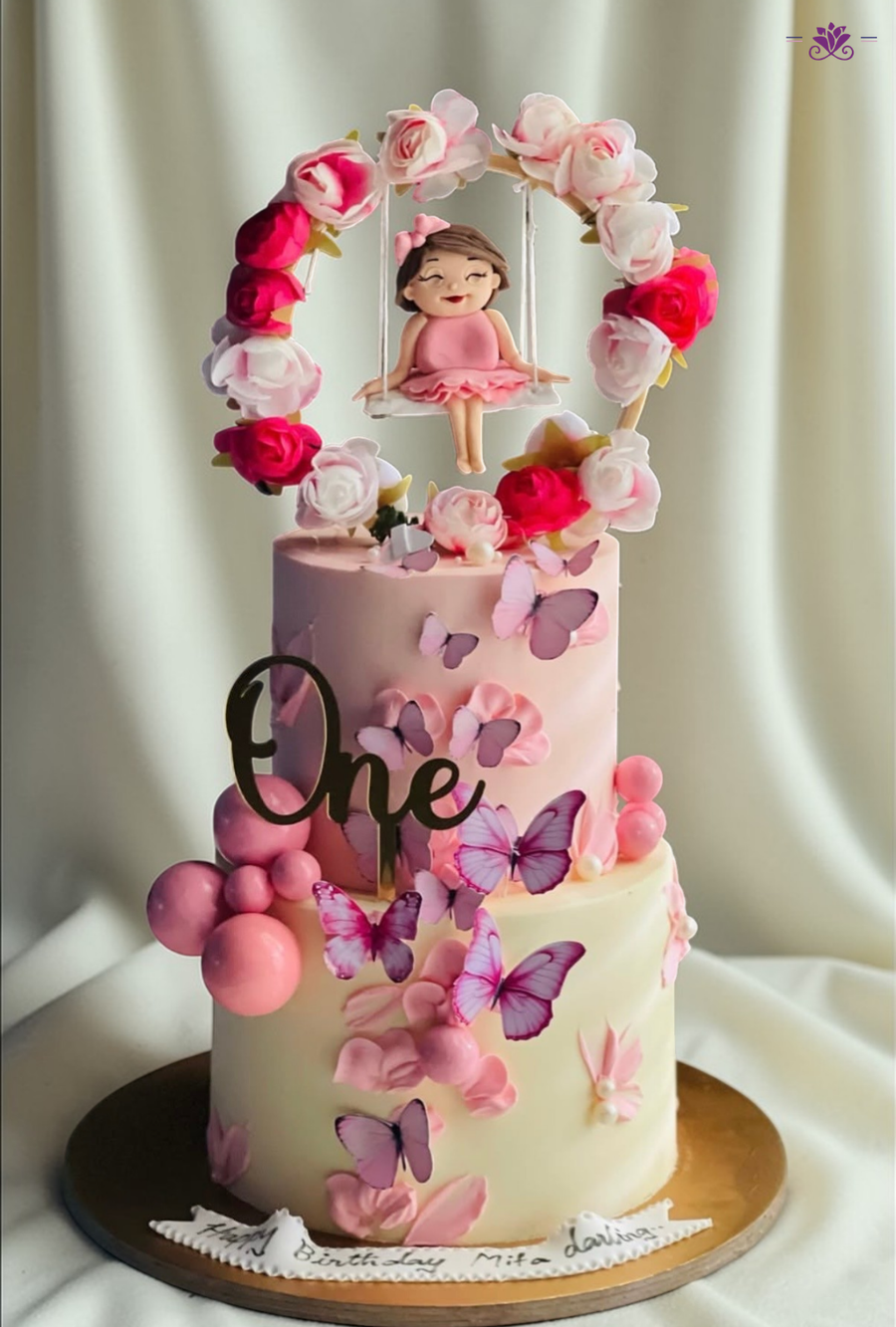 Floral Doll Swing Butterfly Birthday Cake for Girls