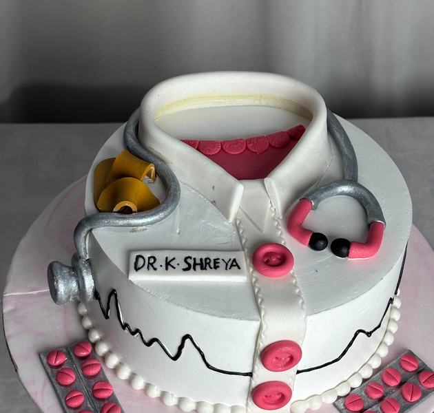 Doctor’s White Coat & Stethoscope Medical Celebration Cake