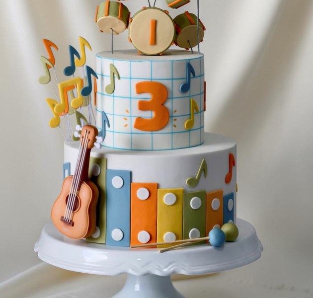 Musical Drum & Guitar 3 Tier Birthday Cake