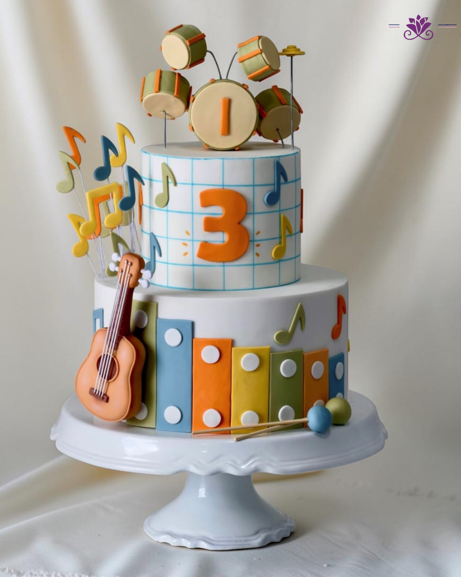 Musical Drum & Guitar 3 Tier Birthday Cake
