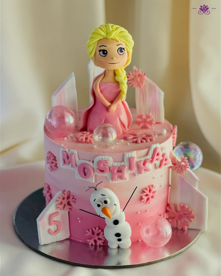 Snow Princess Frozen Theme Birthday Cake with Olaf & Snowflakes