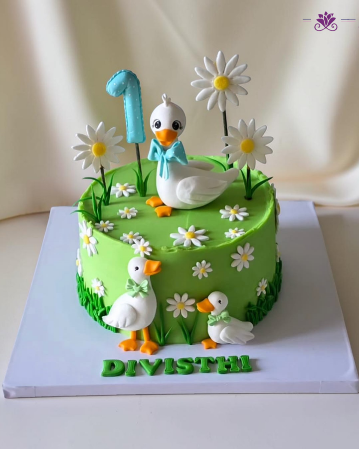 Duckling Garden Theme Cake