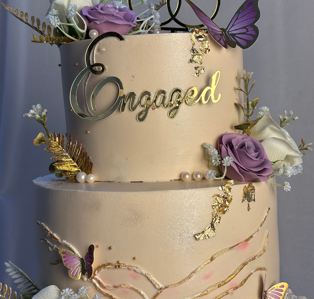 Luxury Ring Ceremony Cake with Purple Butterflies