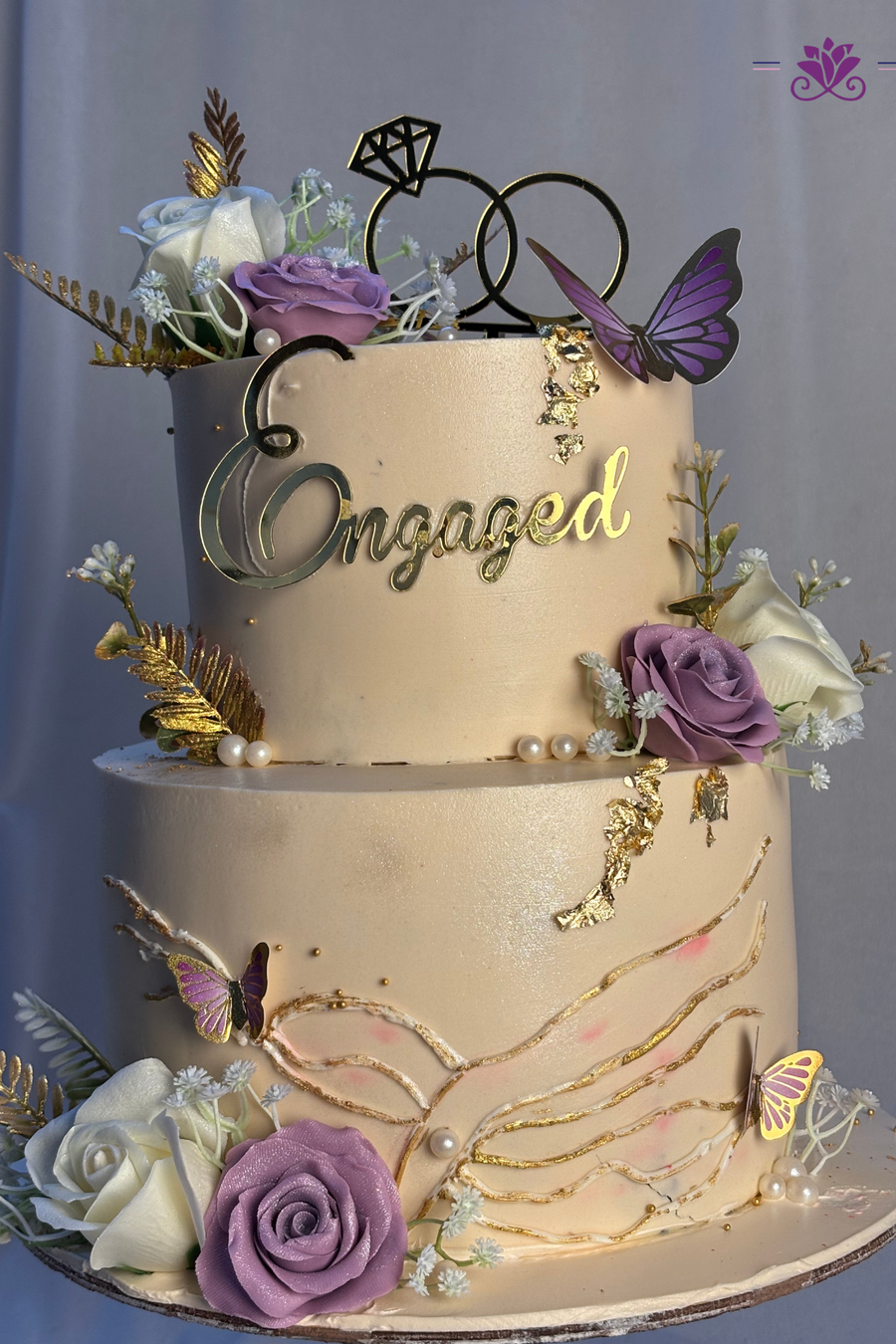 Luxury Ring Ceremony Cake with Purple Butterflies