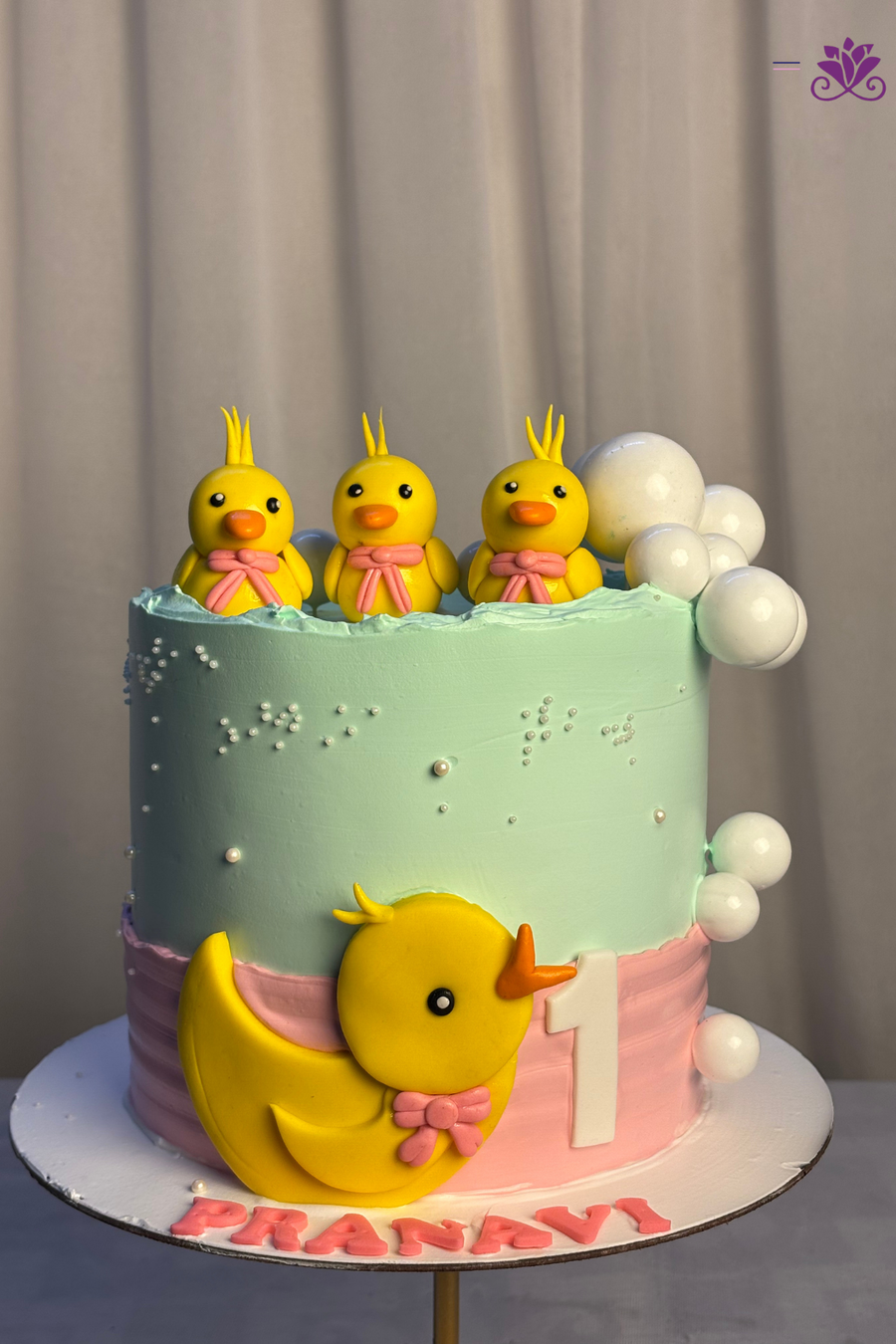 Pastel Ducklings & Bubble Bath 1st Birthday Cake