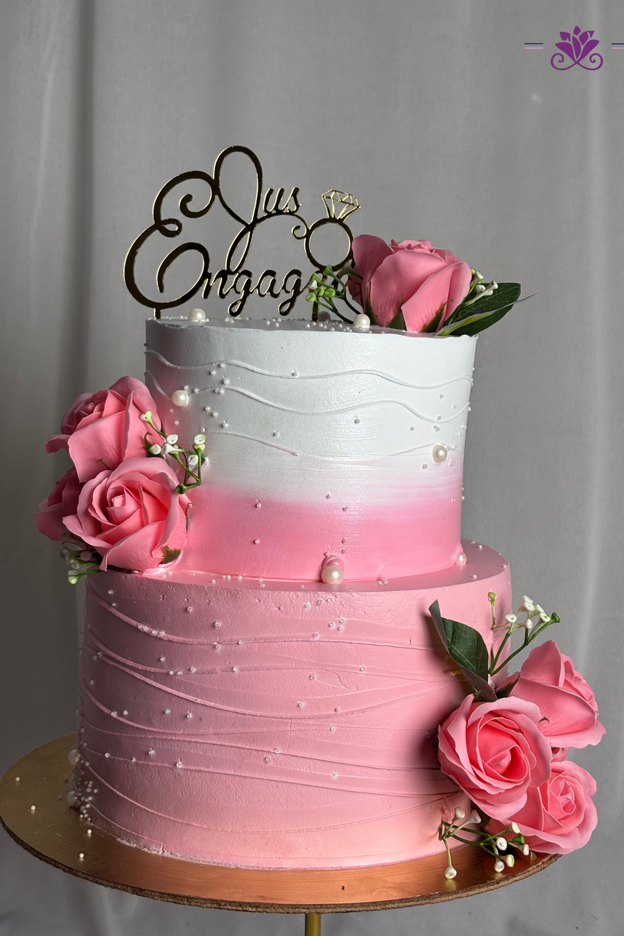 Blush Ombré & Pink Rose 2-Tier "Just Engaged" Cake