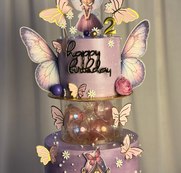 Lavender Fairy Garden Acrylic Spacer Tiered 2nd Birthday Cake