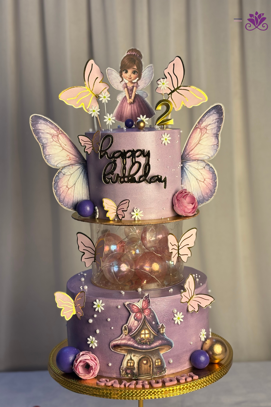Lavender Fairy Garden Acrylic Spacer Tiered 2nd Birthday Cake
