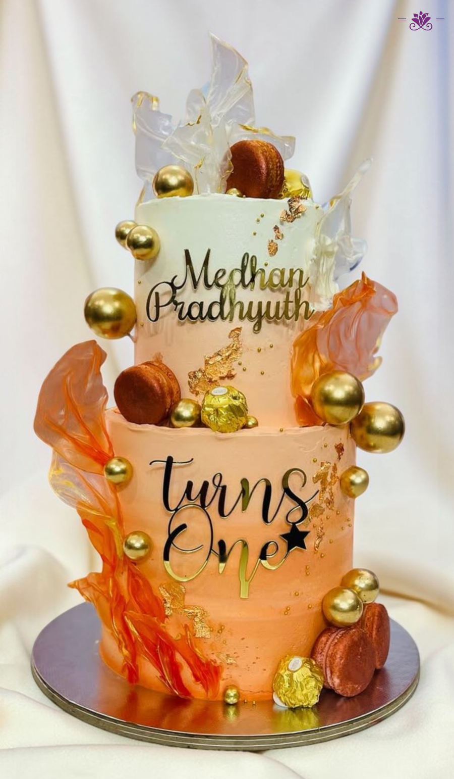 Luxury Orange & Gold Abstract Birthday Cake with Metallic Accents