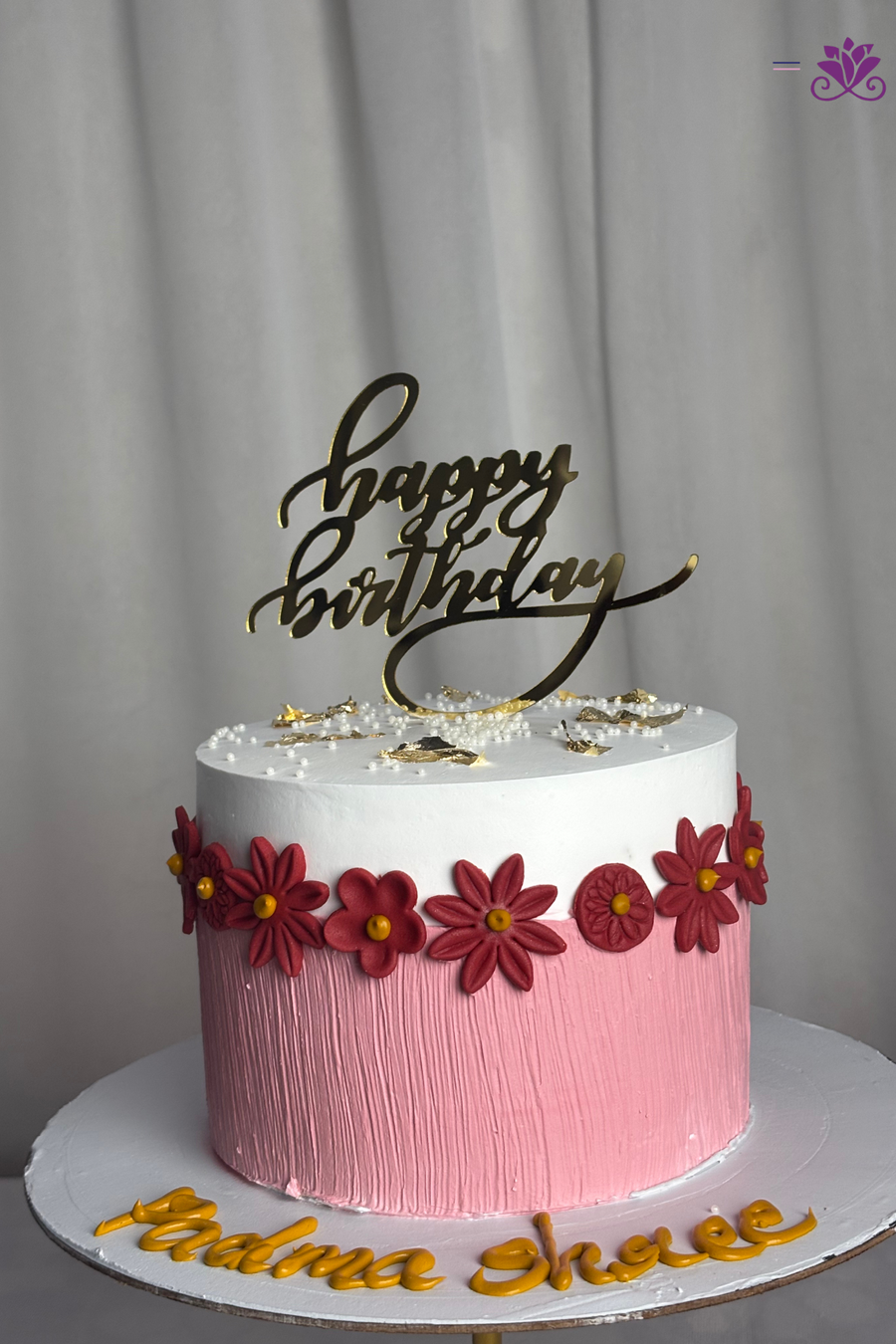 Textured Pink Palette & Maroon Daisy Floral Birthday Cake