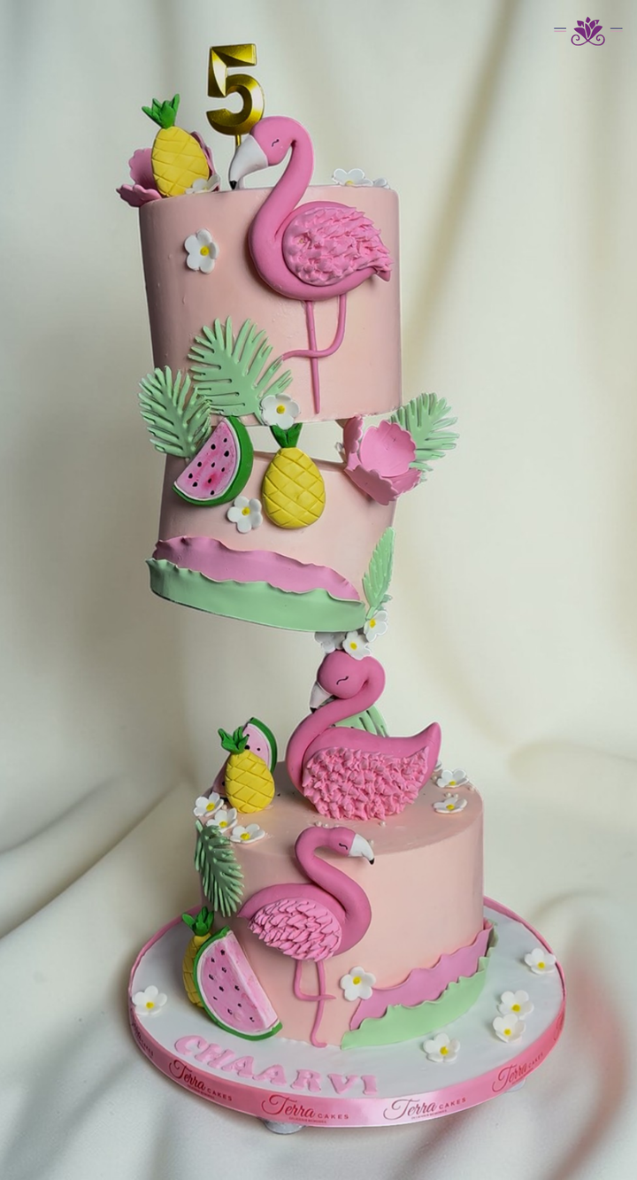 Flamingo Anti-Gravity Theme Birthday Cake