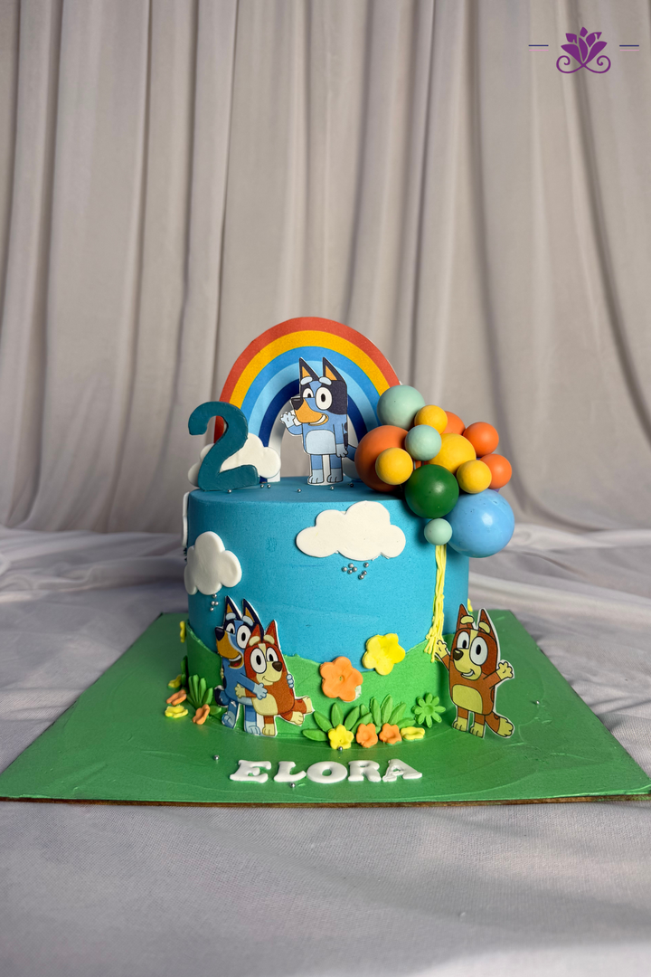 Bluey & Friends Rainbow Balloon 2nd Birthday Cake