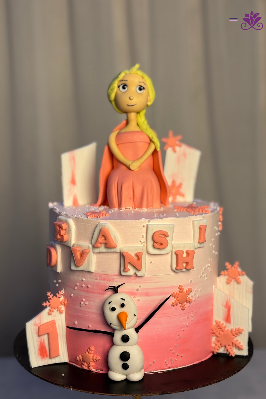 Coral Pink Frozen Princess Elsa & Olaf 1st Birthday Cake