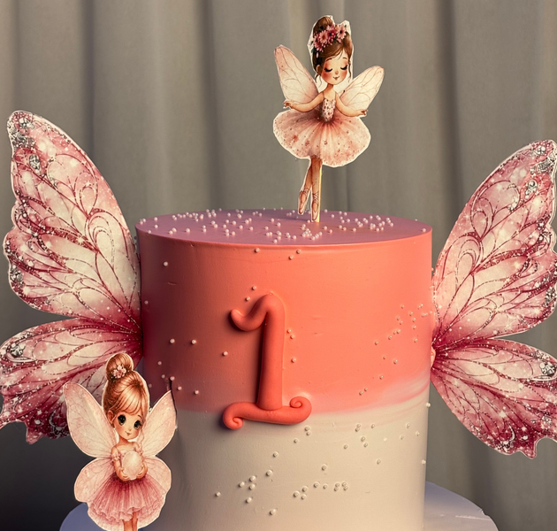 Whimsical Ballerina Fairy Butterfly Wings 1st Birthday Cake