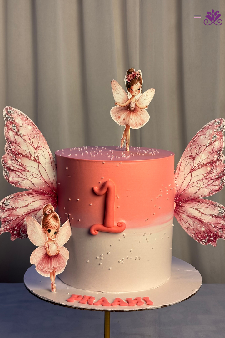 Whimsical Ballerina Fairy Butterfly Wings 1st Birthday Cake
